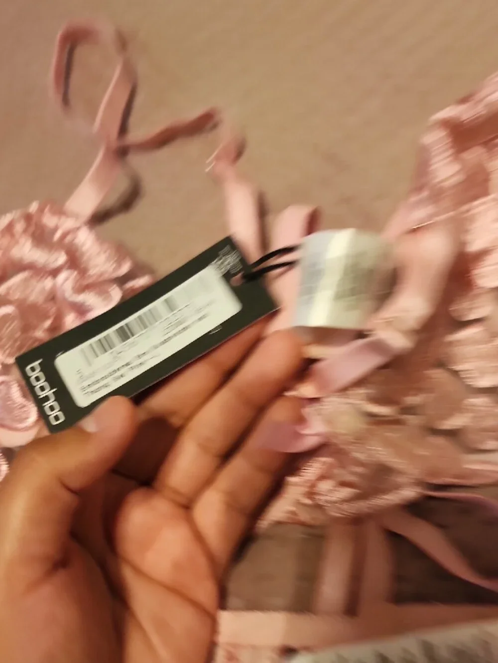 Boohoo Blush Pink Heart Lace Bra, Garter & Thong Set